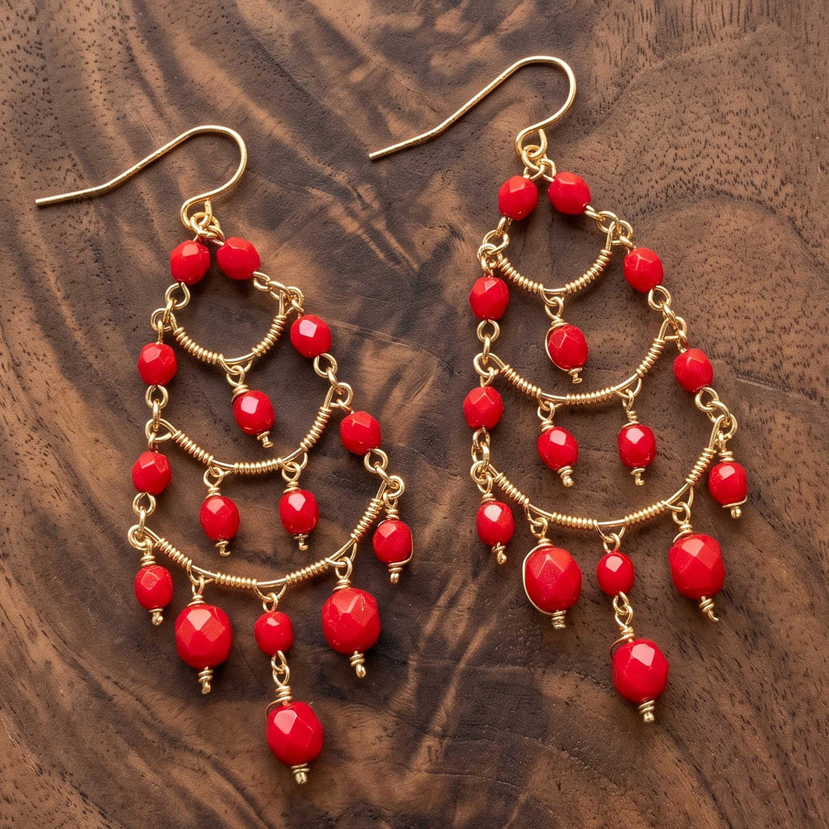 Cleopatra Stainless Steel Czech Bead Chandelier Earrings Gold Tone
