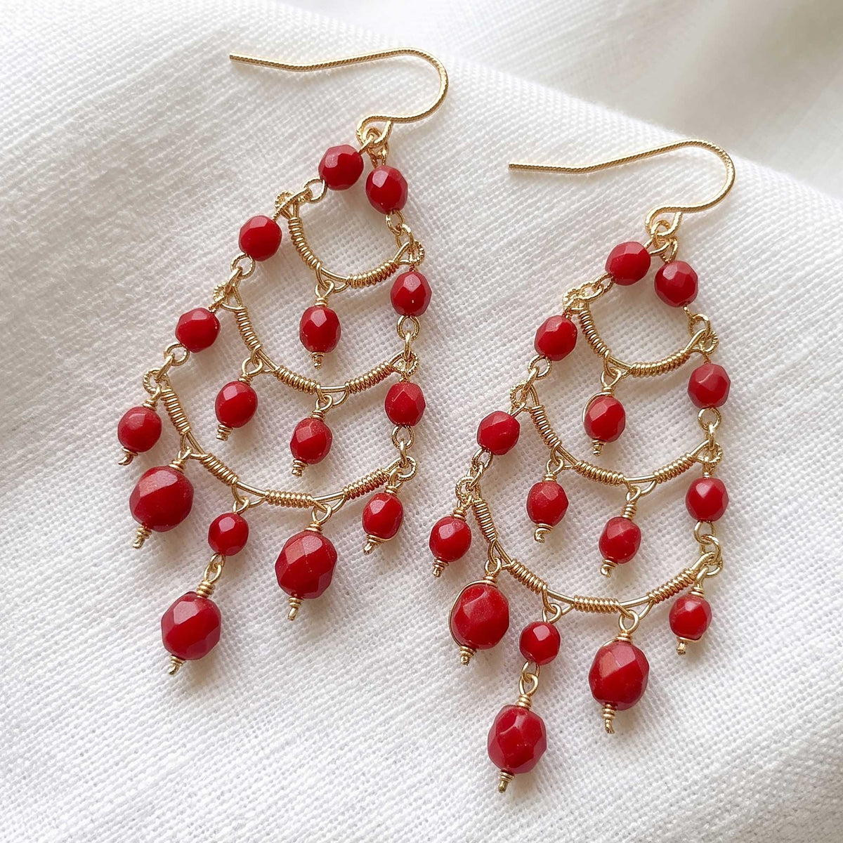 Cleopatra Stainless Steel Czech Bead Chandelier Earrings Gold Tone