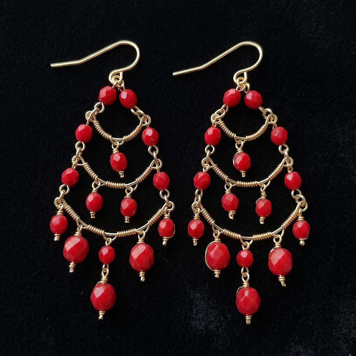 Cleopatra Stainless Steel Czech Bead Chandelier Earrings Gold Tone