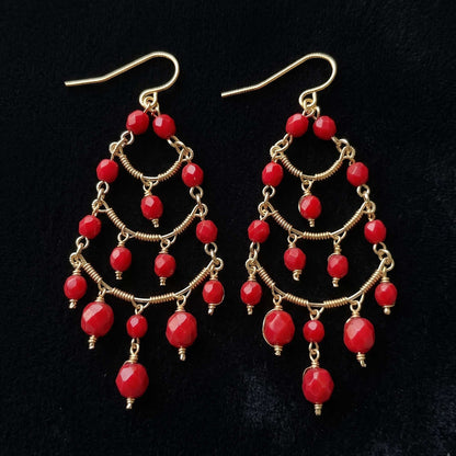 Cleopatra Stainless Steel Czech Bead Chandelier Earrings Gold Tone