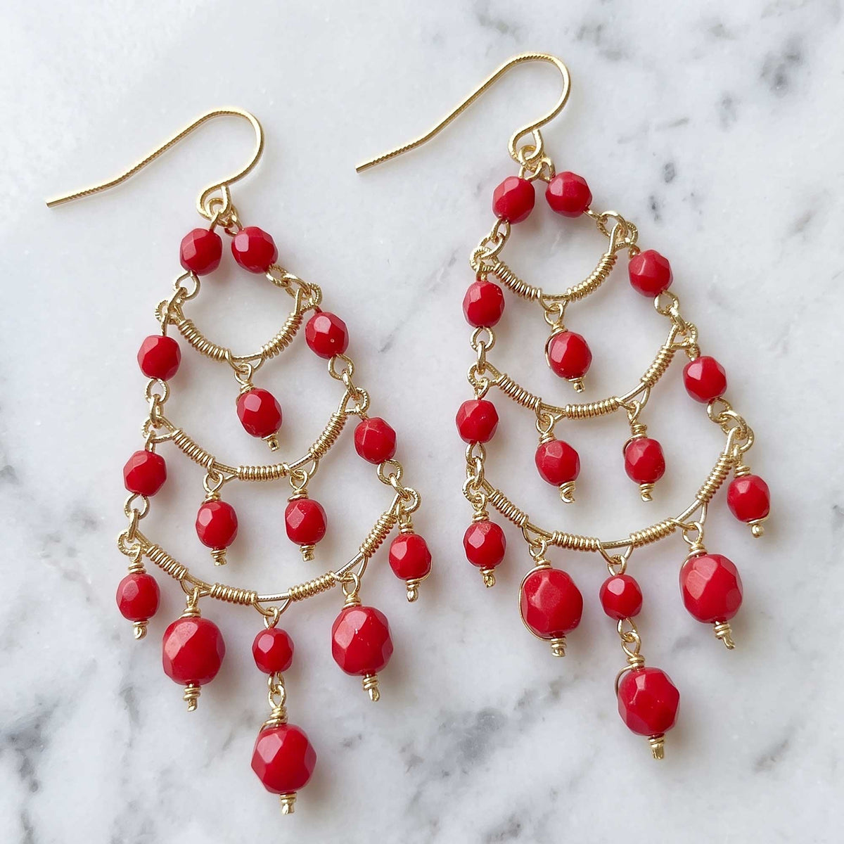Cleopatra Stainless Steel Czech Bead Chandelier Earrings Gold Tone