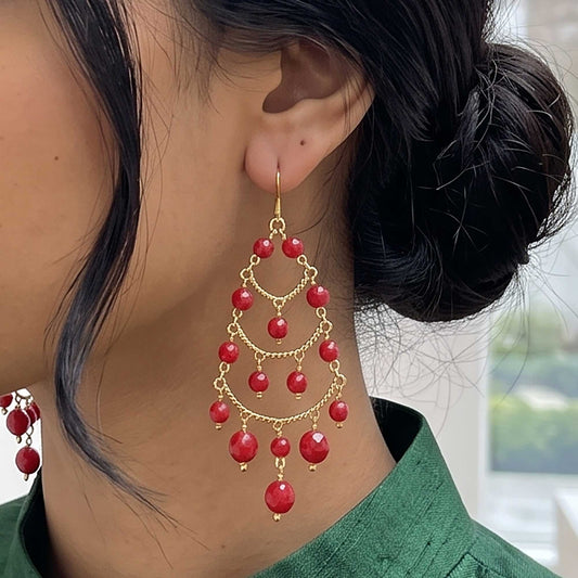 Cleopatra Stainless Steel Czech Bead Chandelier Earrings Gold Tone - Gem Avenue Retail