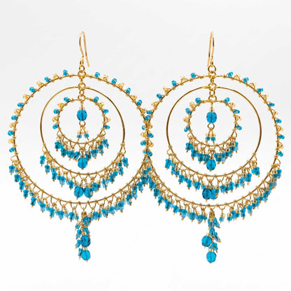 Teal Blue Stainless Steel Fire Polished Bead Chandelier Hoop Earrings - Gem Avenue Retail