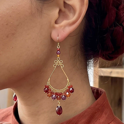 Chandelier Earrings Red Purple Fire Polished Beads Boho Dangle Earrings - Gem Avenue Retail