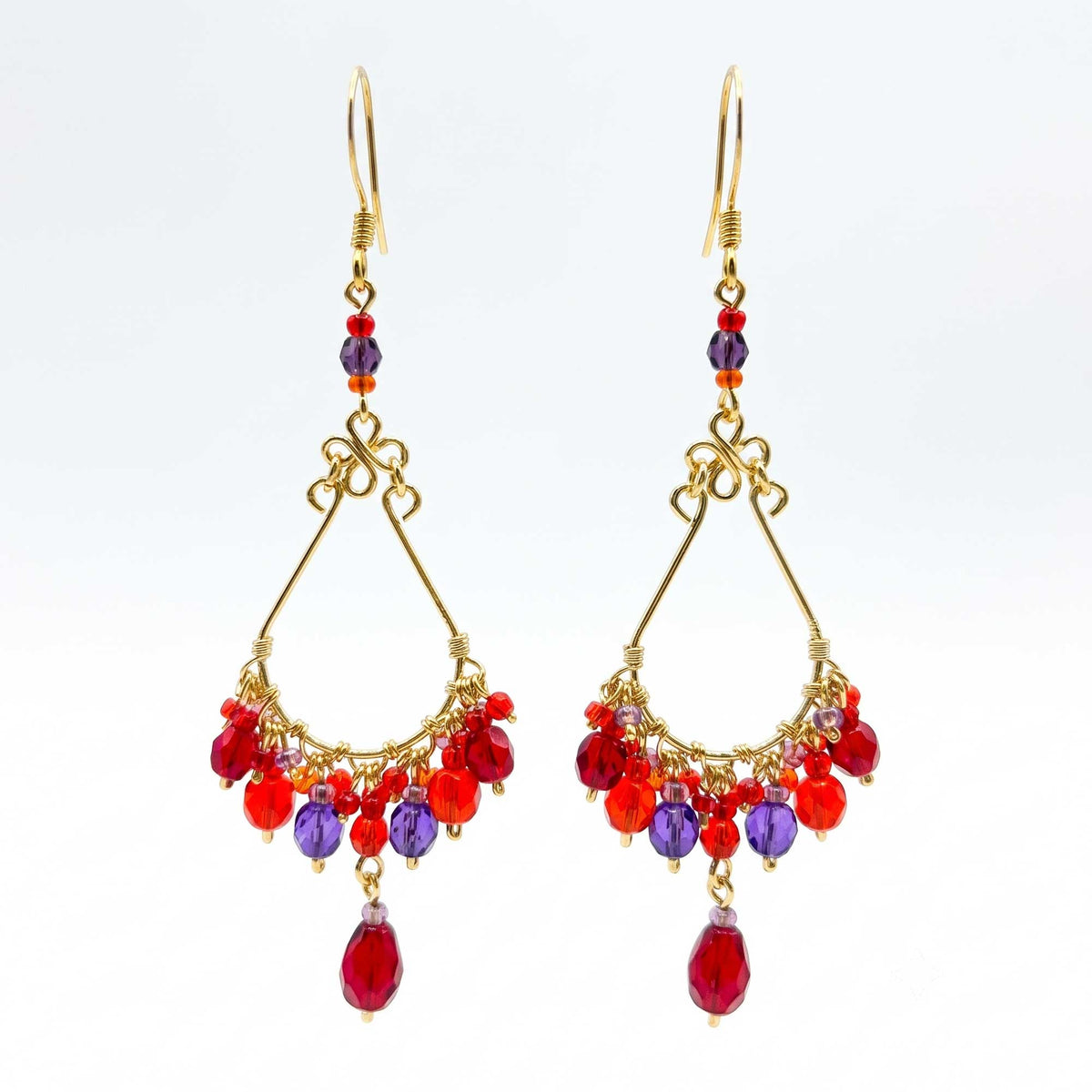 Chandelier Earrings Red Purple Fire Polished Beads Boho Dangle Earrings - Gem Avenue Retail