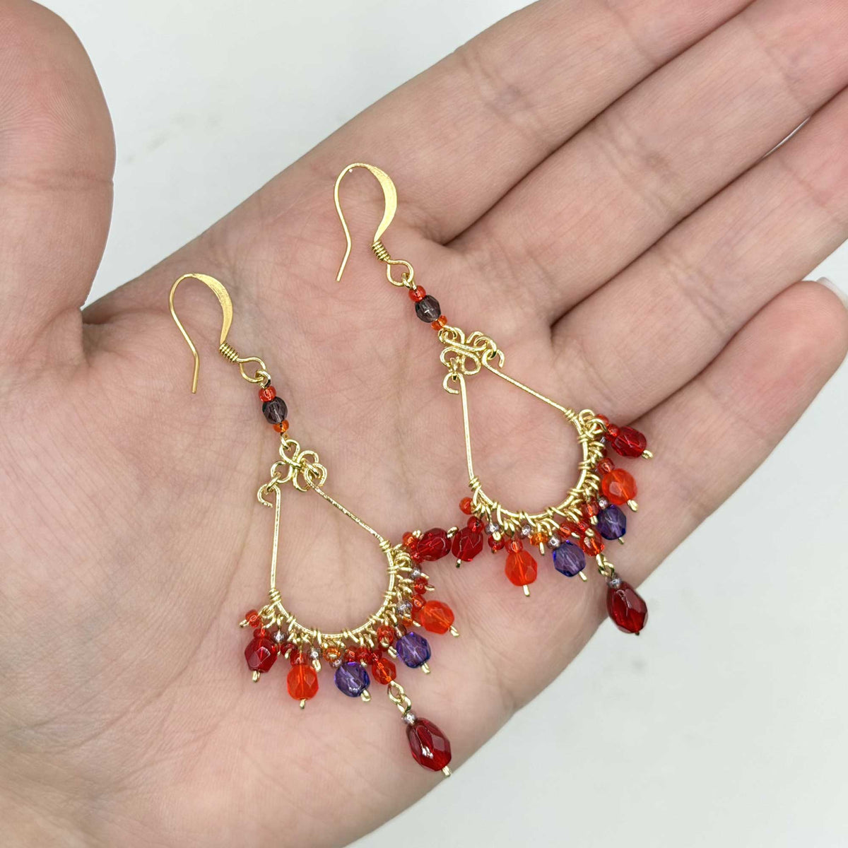 Chandelier Earrings Red Purple Fire Polished Beads Boho Dangle Earrings - Gem Avenue Retail