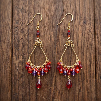 Chandelier Earrings Red Purple Fire Polished Beads Boho Dangle Earrings - Gem Avenue Retail