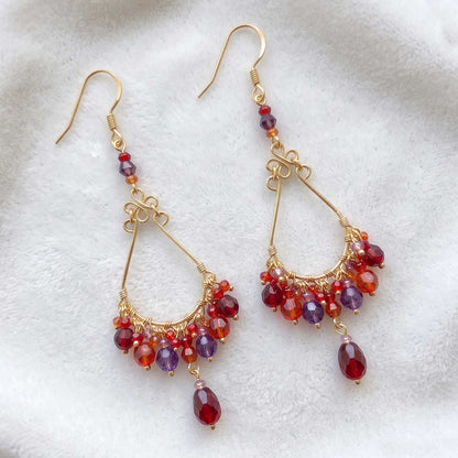 Chandelier Earrings Red Purple Fire Polished Beads Boho Dangle Earrings - Gem Avenue Retail