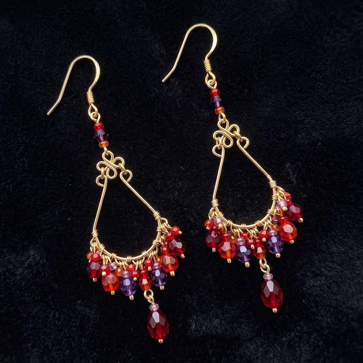 Chandelier Earrings Red Purple Fire Polished Beads Boho Dangle Earrings - Gem Avenue Retail