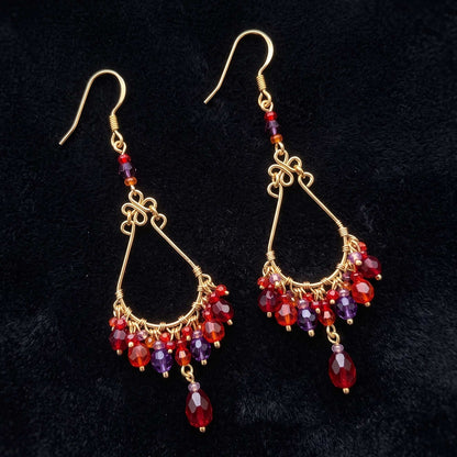 Chandelier Earrings Red Purple Fire Polished Beads Boho Dangle Earrings - Gem Avenue Retail
