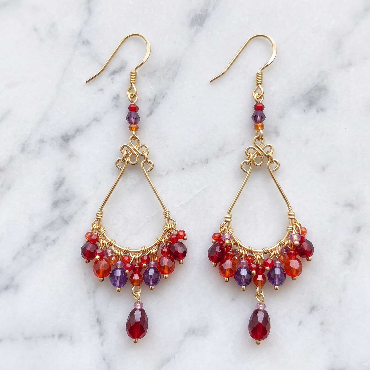 Chandelier Earrings Red Purple Fire Polished Beads Boho Dangle Earrings - Gem Avenue Retail