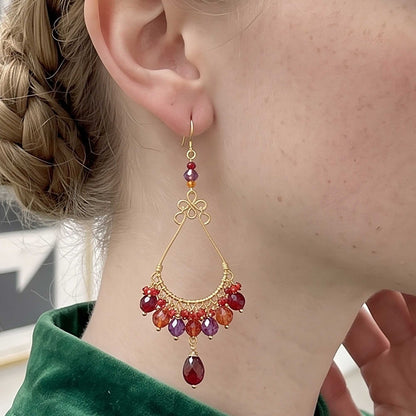 Chandelier Earrings Red Purple Fire Polished Beads Boho Dangle Earrings - Gem Avenue Retail