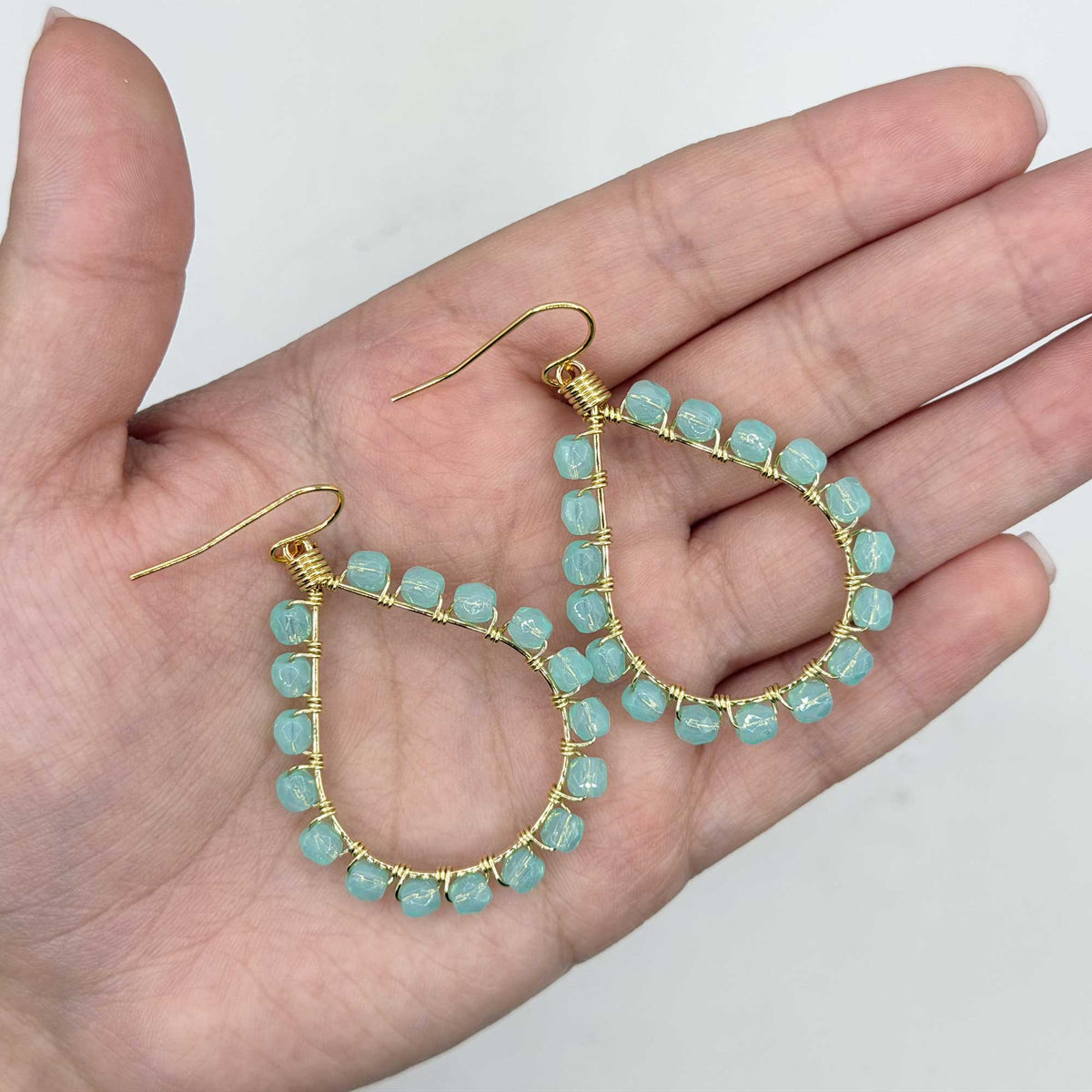 Cleopatra Earrings Mint Green Czech Beads Boho Teardrop Dangle Earrings - Gem Avenue Retail