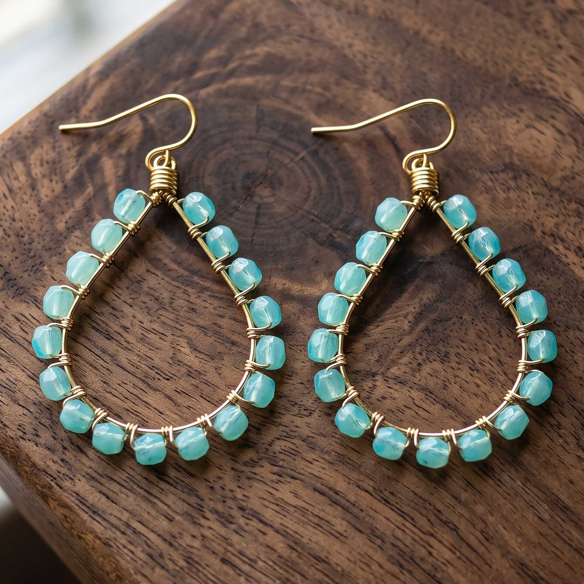 Cleopatra Earrings Mint Green Czech Beads Boho Teardrop Dangle Earrings - Gem Avenue Retail