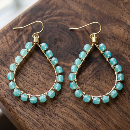 Cleopatra Earrings Mint Green Czech Beads Boho Teardrop Dangle Earrings - Gem Avenue Retail