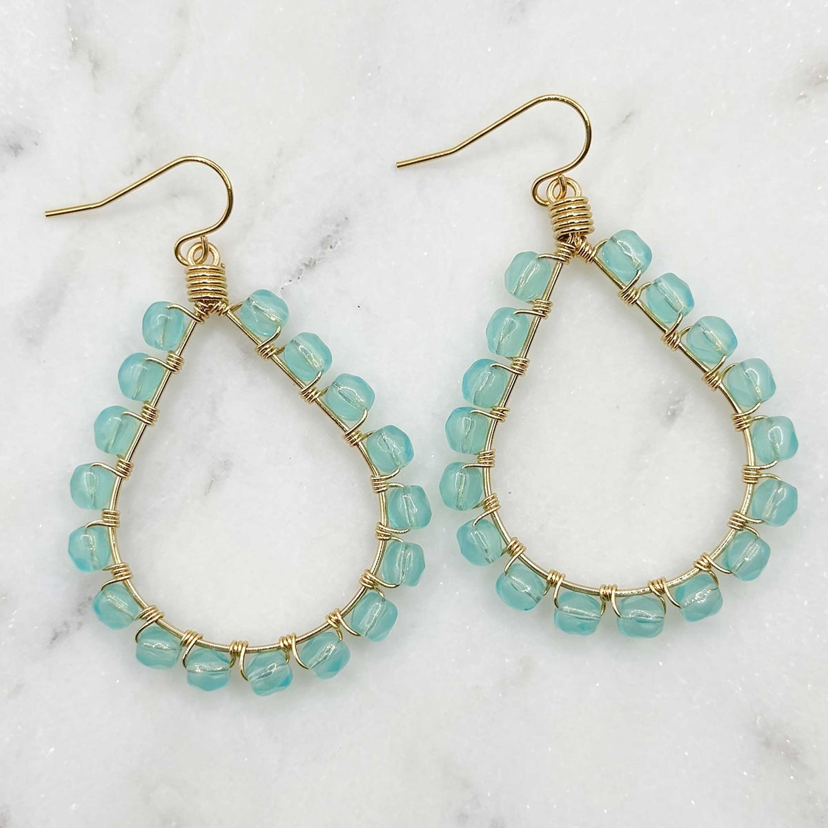 Cleopatra Earrings Mint Green Czech Beads Boho Teardrop Dangle Earrings - Gem Avenue Retail