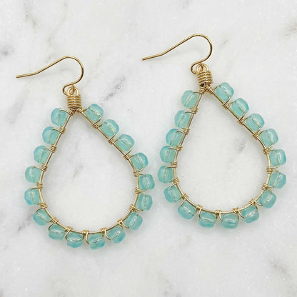 Cleopatra Earrings Mint Green Czech Beads Boho Teardrop Dangle Earrings - Gem Avenue Retail