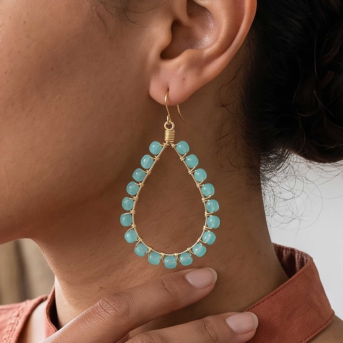 Cleopatra Earrings Mint Green Czech Beads Boho Teardrop Dangle Earrings - Gem Avenue Retail