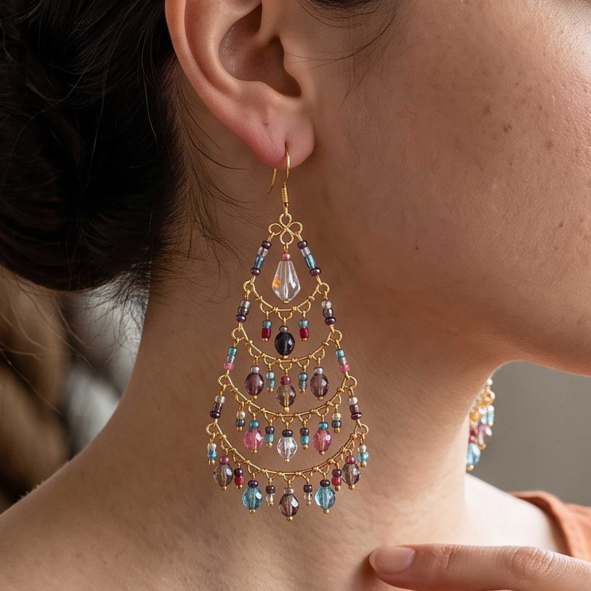 Chandelier Earrings Multicolor Pastel Beads Boho Dangle Earrings - Gem Avenue Retail