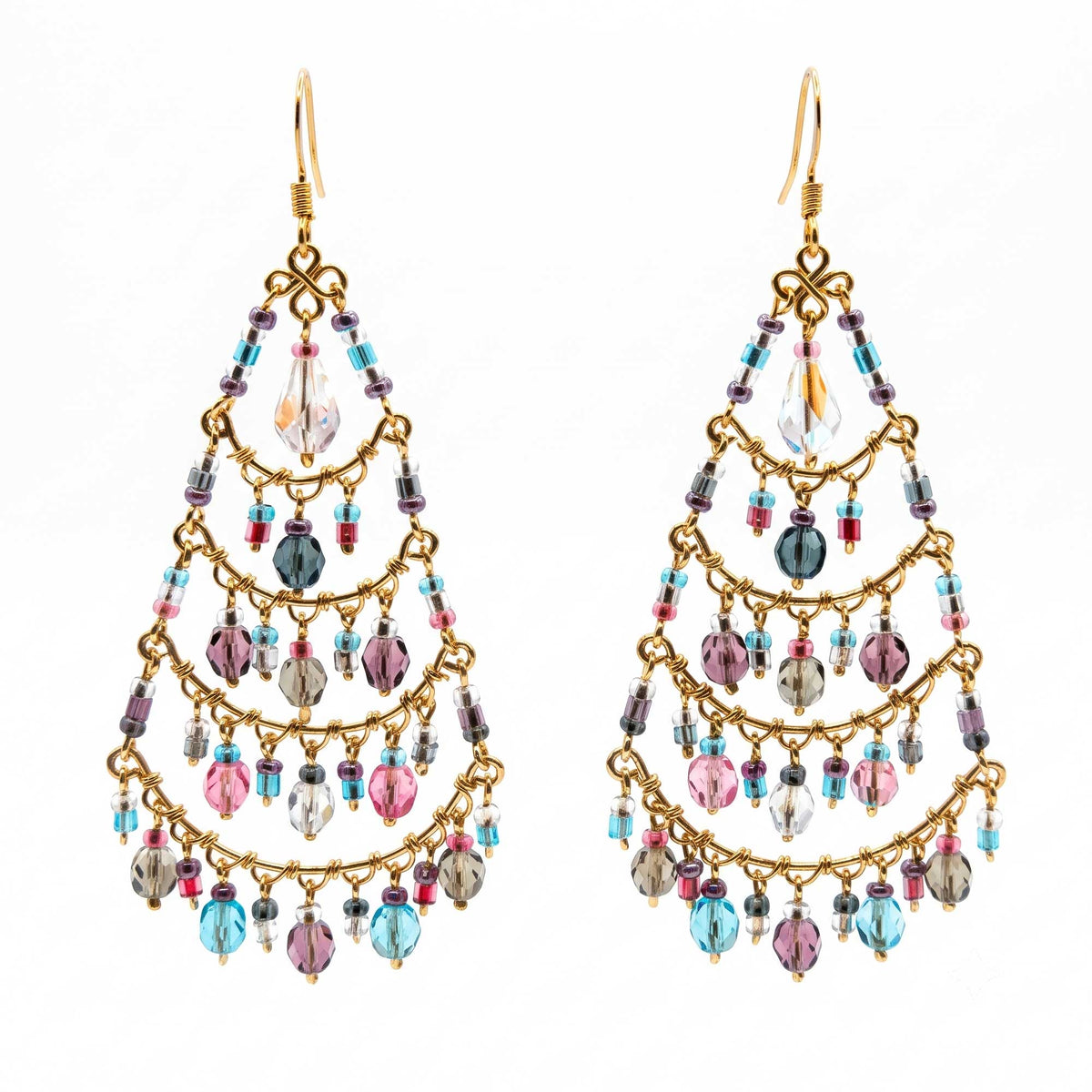 Chandelier Earrings Multicolor Pastel Beads Boho Dangle Earrings - Gem Avenue Retail
