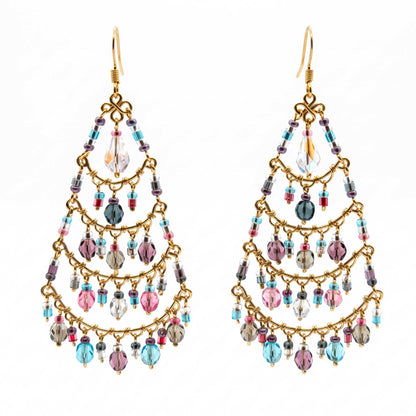 Chandelier Earrings Multicolor Pastel Beads Boho Dangle Earrings - Gem Avenue Retail