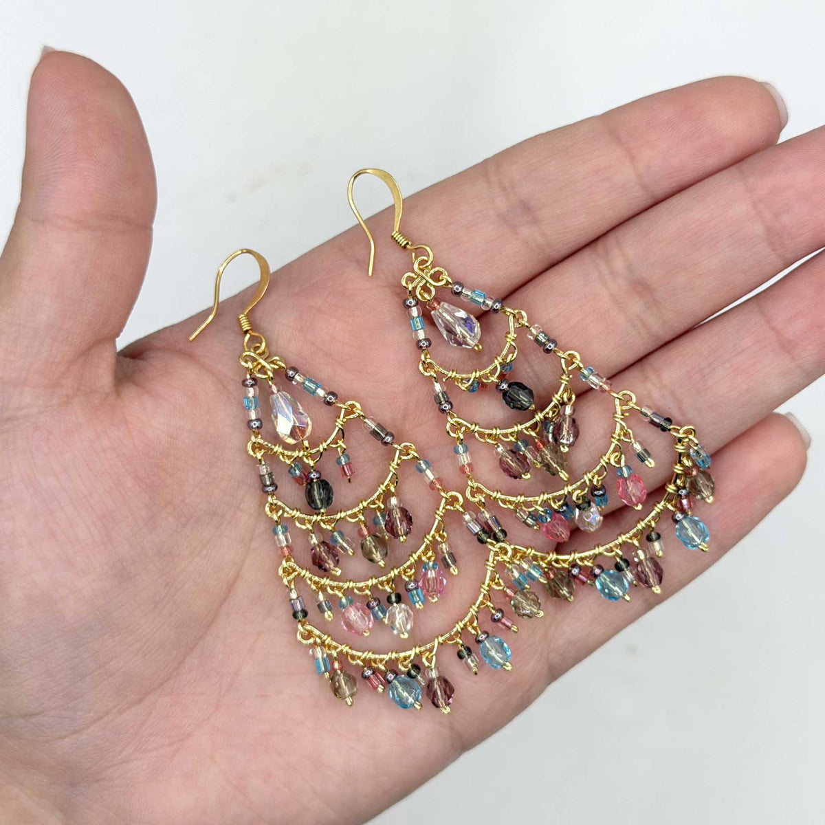 Chandelier Earrings Multicolor Pastel Beads Boho Dangle Earrings - Gem Avenue Retail