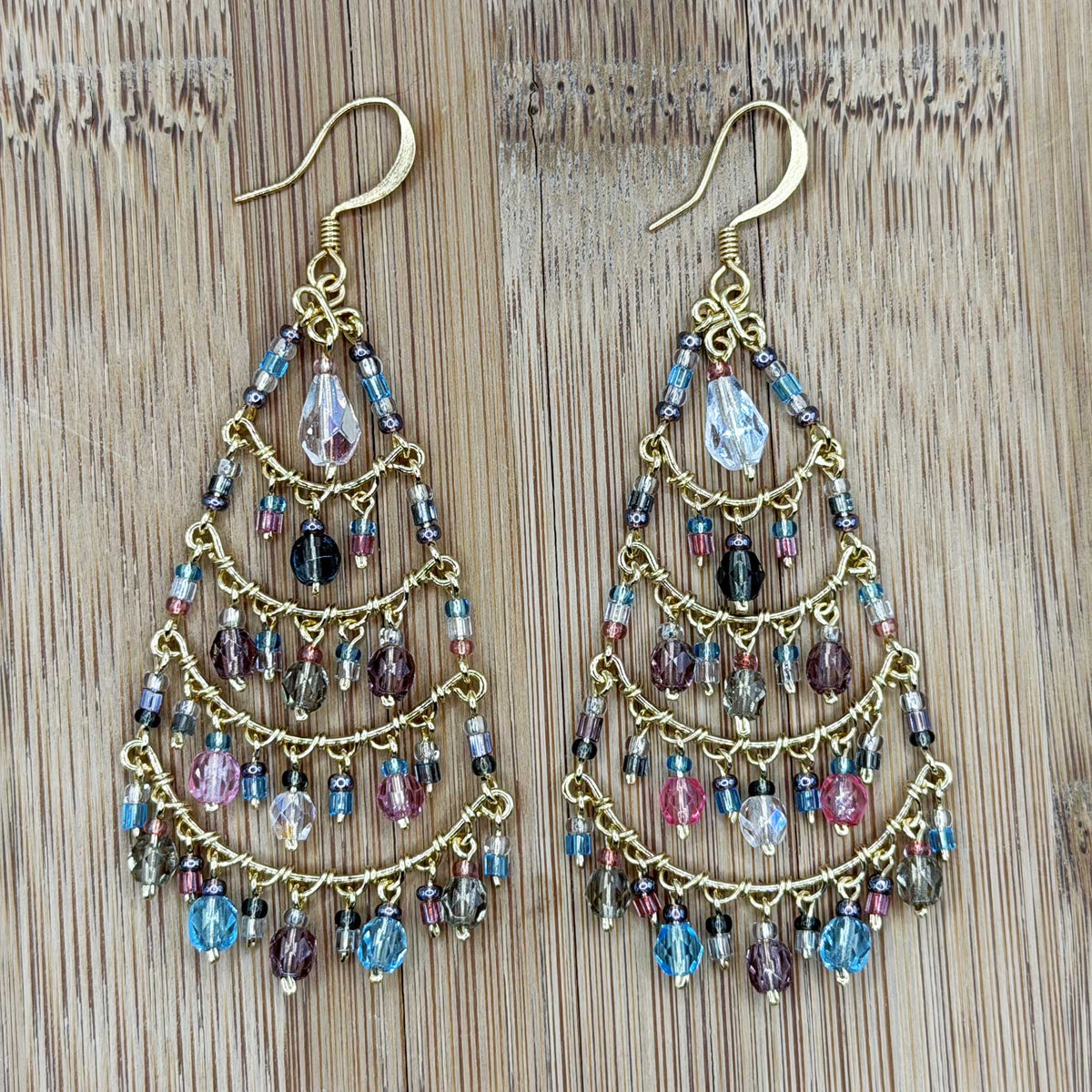 Chandelier Earrings Multicolor Pastel Beads Boho Dangle Earrings - Gem Avenue Retail