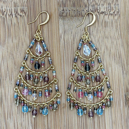 Chandelier Earrings Multicolor Pastel Beads Boho Dangle Earrings - Gem Avenue Retail