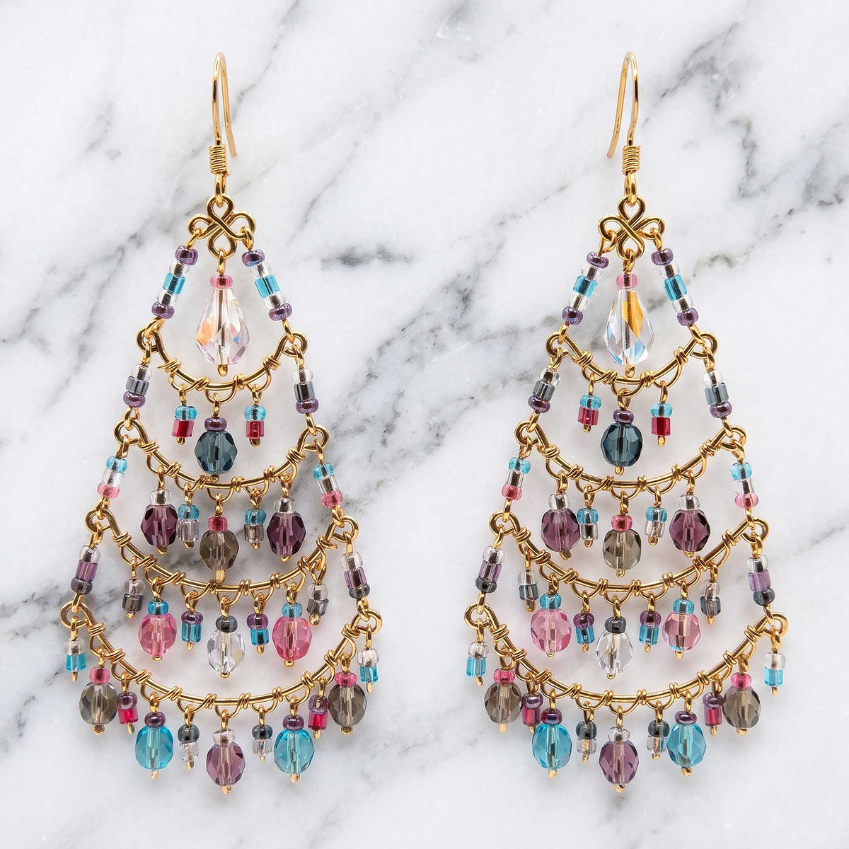 Chandelier Earrings Multicolor Pastel Beads Boho Dangle Earrings - Gem Avenue Retail