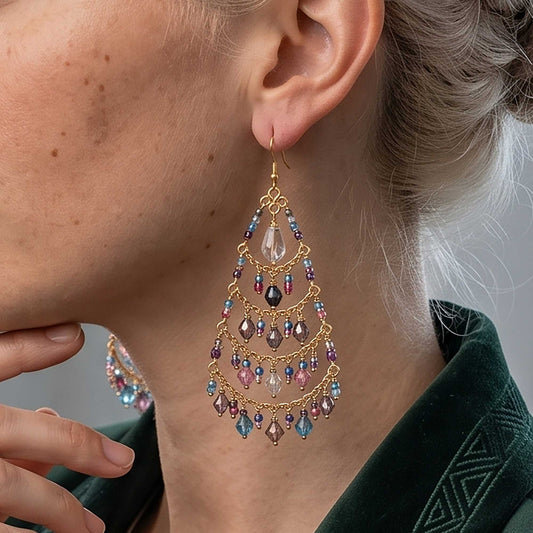 Chandelier Earrings Multicolor Pastel Beads Boho Dangle Earrings - Gem Avenue Retail