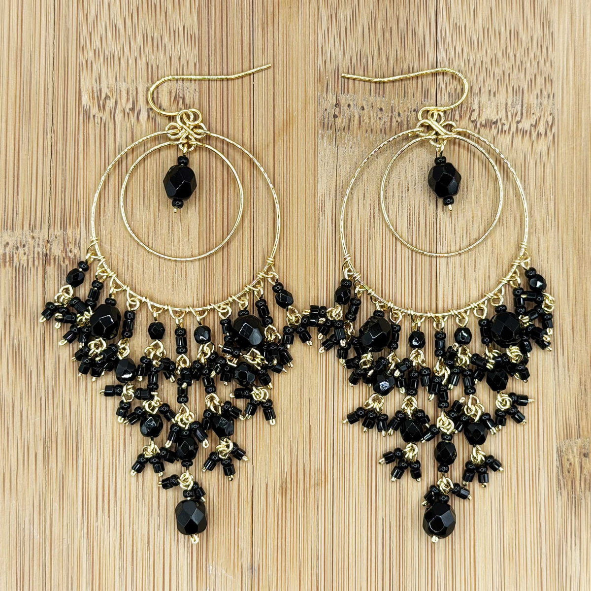 Chandelier Earrings Black Fire Polished Beads Boho Dangle Earrings - Gem Avenue Retail