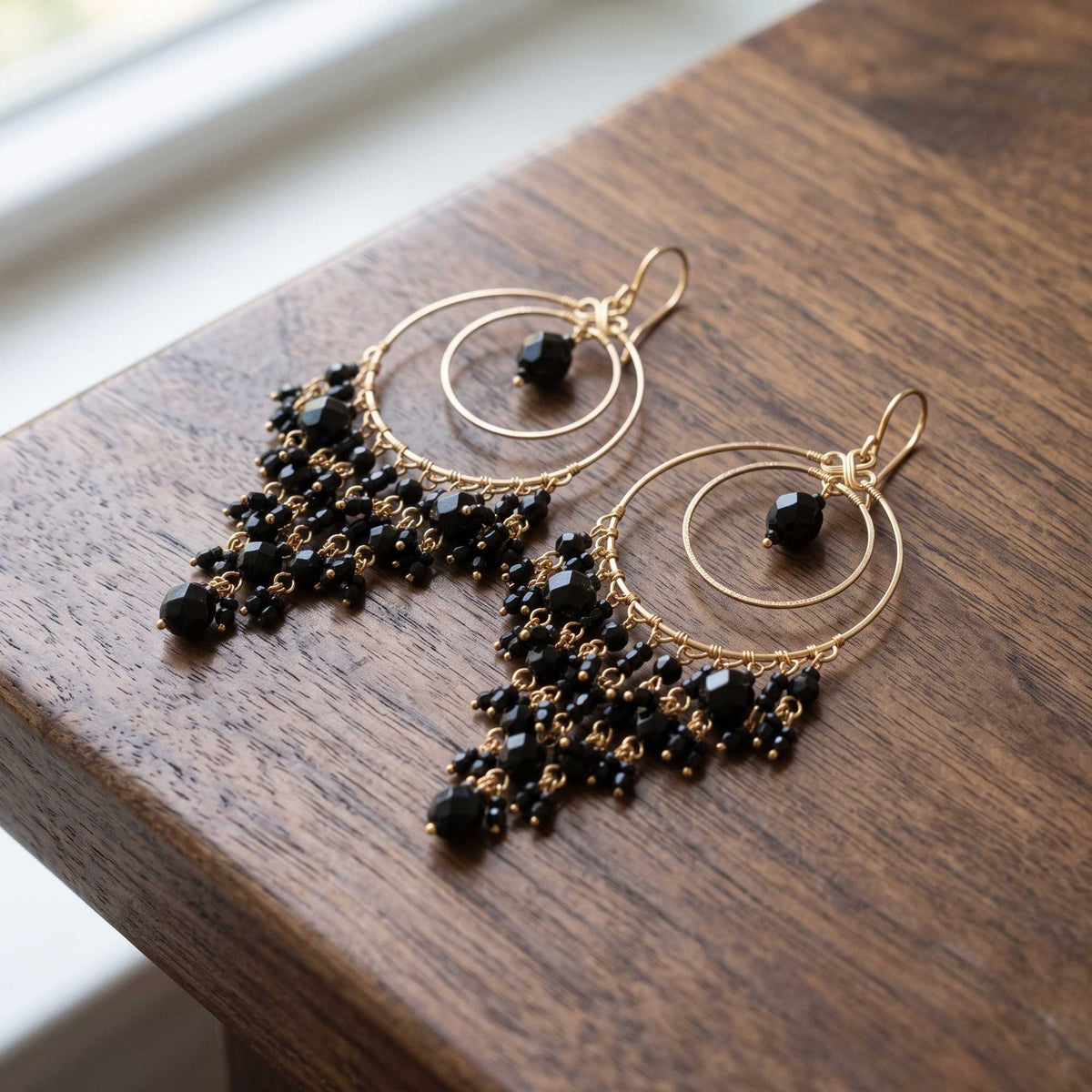Chandelier Earrings Black Fire Polished Beads Boho Dangle Earrings - Gem Avenue Retail