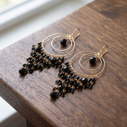 Chandelier Earrings Black Fire Polished Beads Boho Dangle Earrings - Gem Avenue Retail