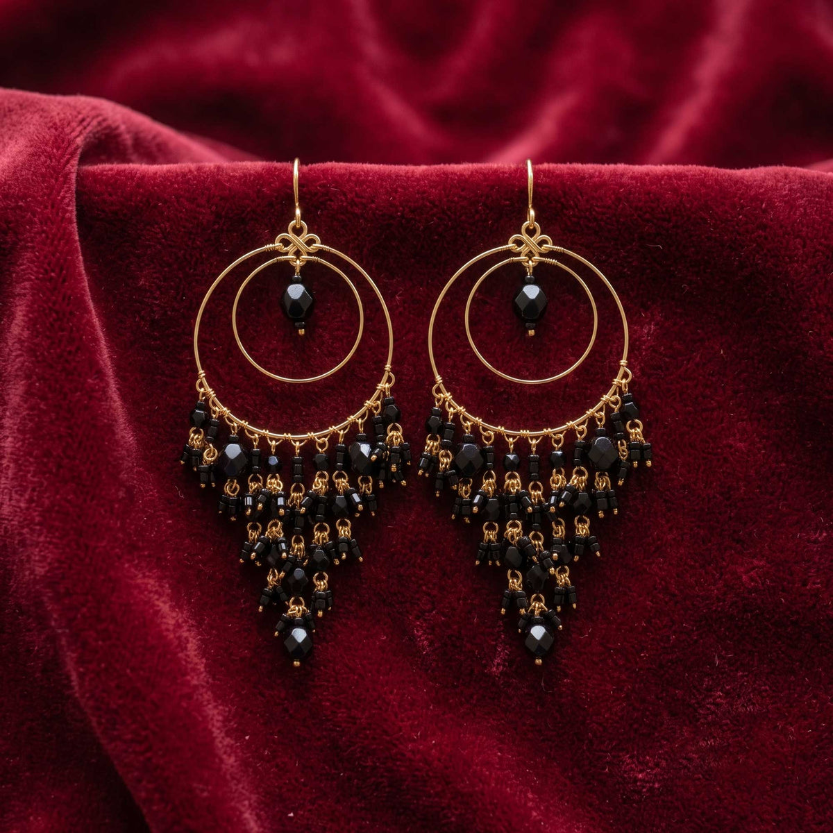 Chandelier Earrings Black Fire Polished Beads Boho Dangle Earrings - Gem Avenue Retail