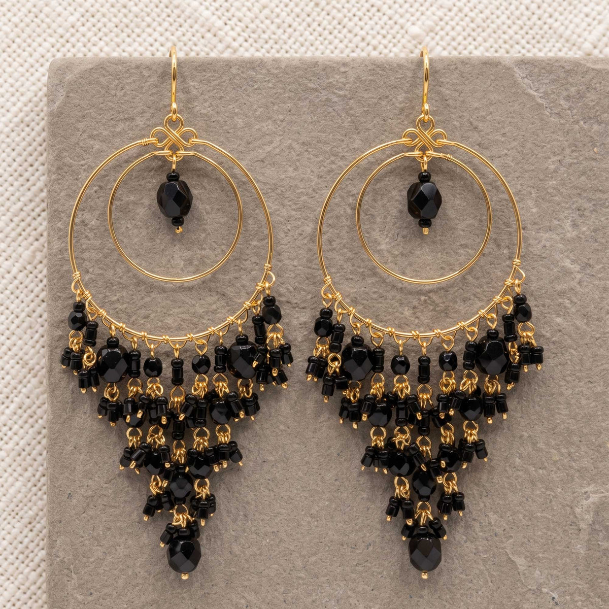 Chandelier Earrings Black Fire Polished Beads Boho Dangle Earrings - Gem Avenue Retail