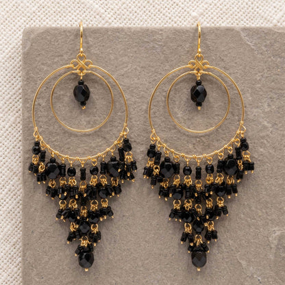 Chandelier Earrings Black Fire Polished Beads Boho Dangle Earrings - Gem Avenue Retail