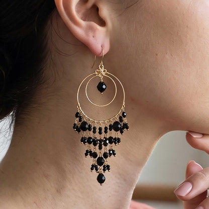 Chandelier Earrings Black Fire Polished Beads Boho Dangle Earrings - Gem Avenue Retail