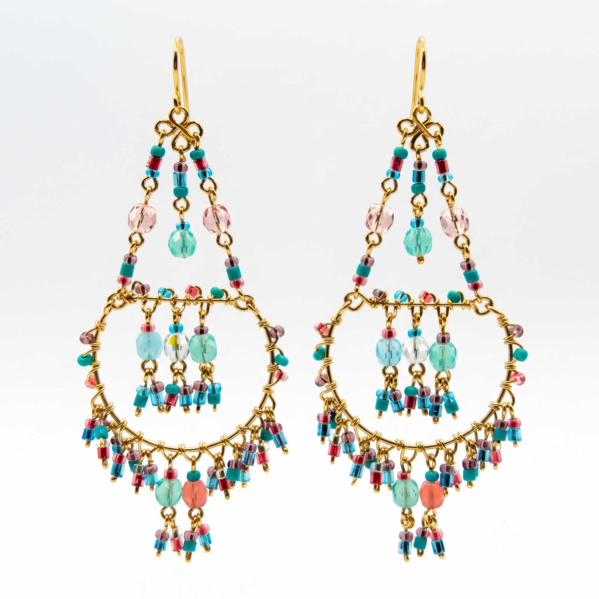 Chandelier Earrings Multicolor Fire Polished Beads Boho Dangle Earrings - Gem Avenue Retail