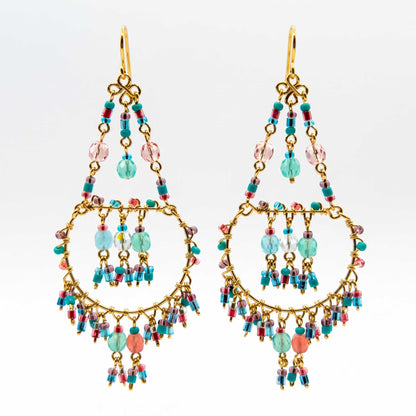 Chandelier Earrings Multicolor Fire Polished Beads Boho Dangle Earrings - Gem Avenue Retail