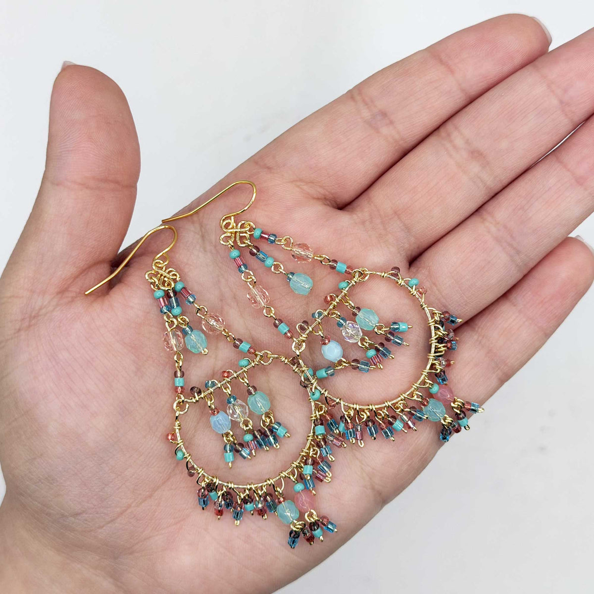Chandelier Earrings Multicolor Fire Polished Beads Boho Dangle Earrings - Gem Avenue Retail