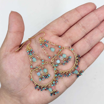 Chandelier Earrings Multicolor Fire Polished Beads Boho Dangle Earrings - Gem Avenue Retail
