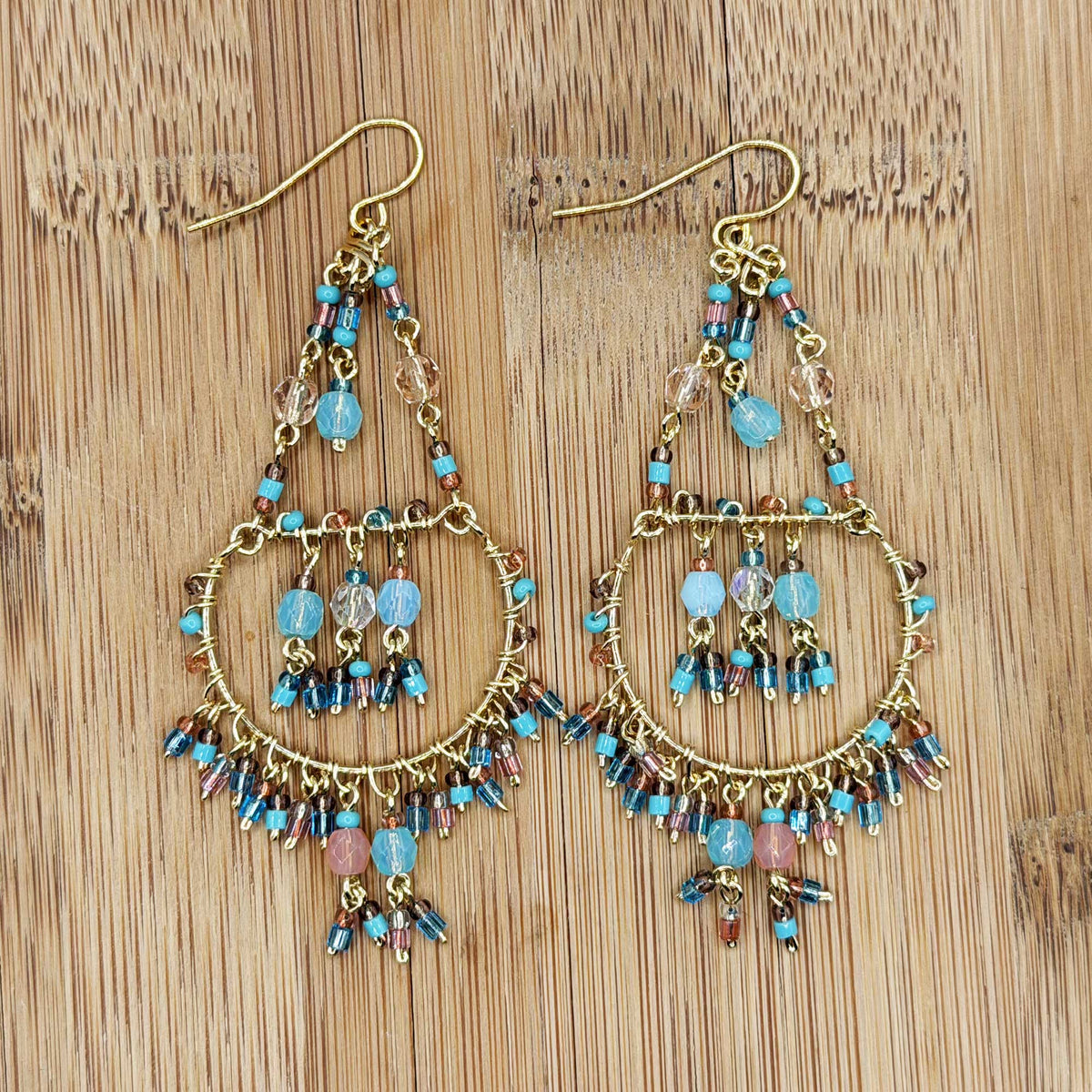 Chandelier Earrings Multicolor Fire Polished Beads Boho Dangle Earrings - Gem Avenue Retail