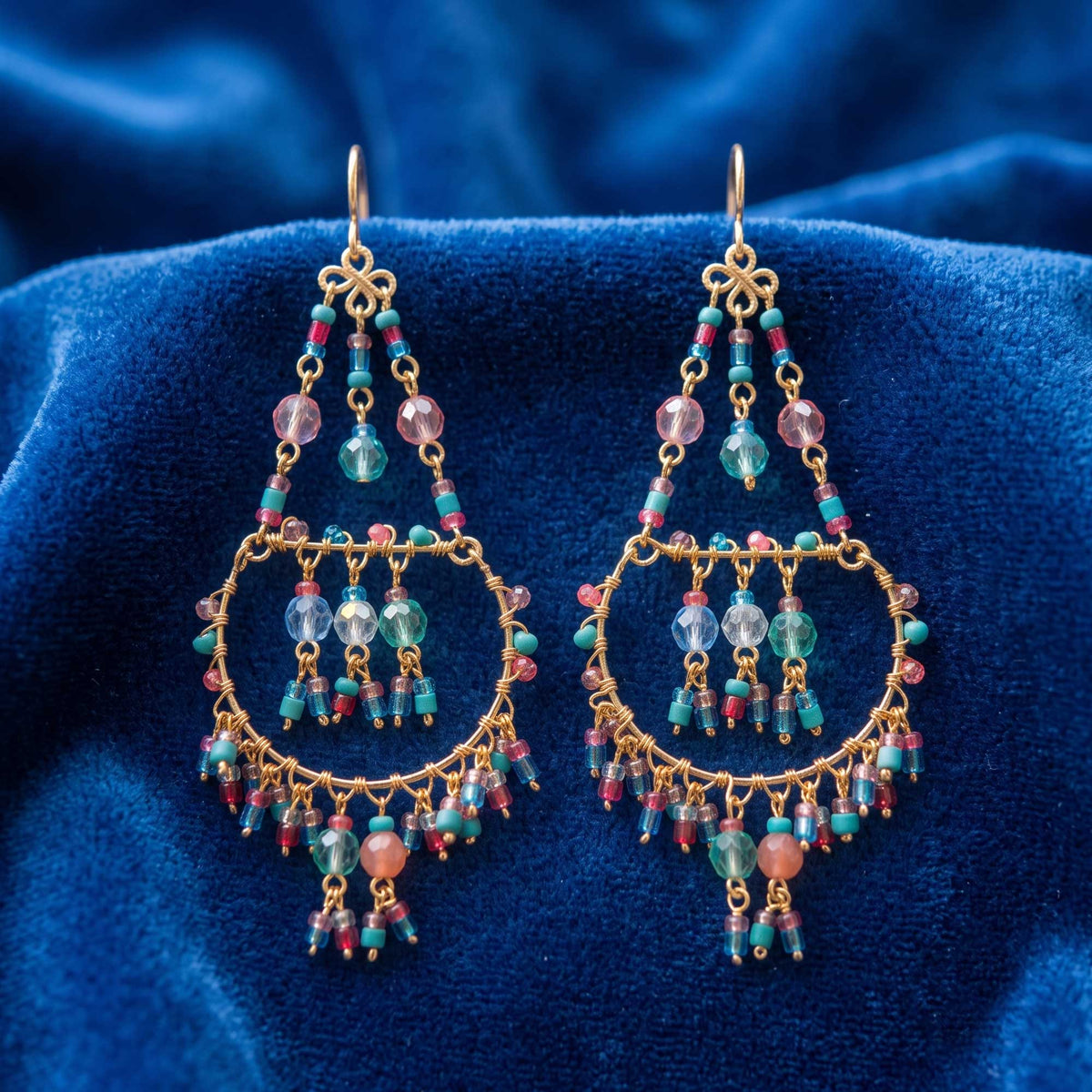 Chandelier Earrings Multicolor Fire Polished Beads Boho Dangle Earrings - Gem Avenue Retail