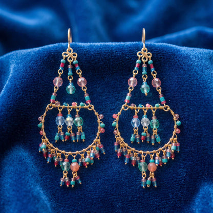 Chandelier Earrings Multicolor Fire Polished Beads Boho Dangle Earrings - Gem Avenue Retail