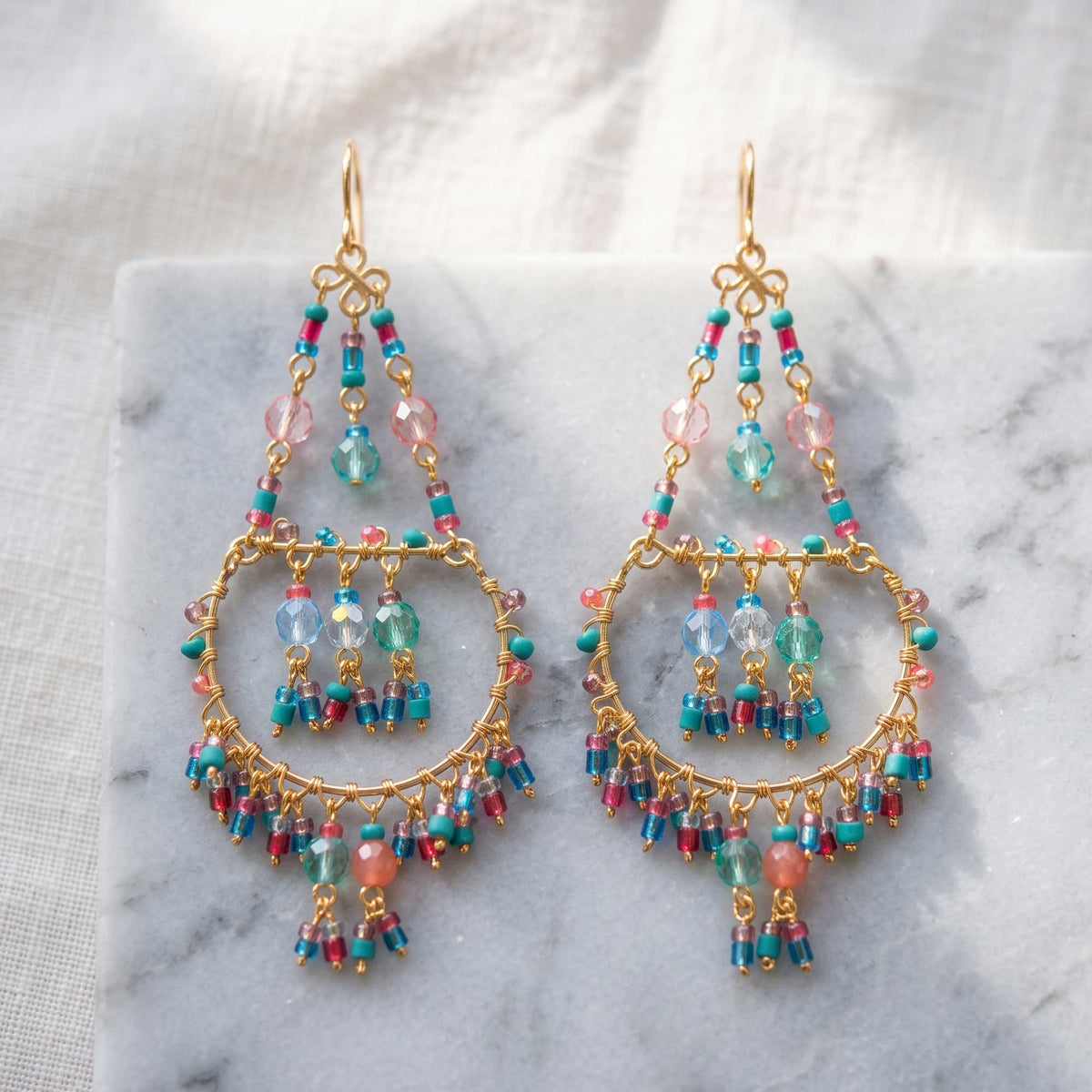 Chandelier Earrings Multicolor Fire Polished Beads Boho Dangle Earrings - Gem Avenue Retail