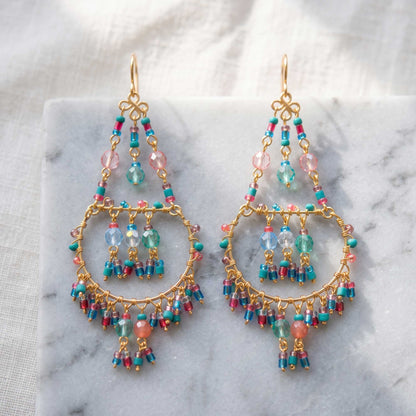 Chandelier Earrings Multicolor Fire Polished Beads Boho Dangle Earrings - Gem Avenue Retail