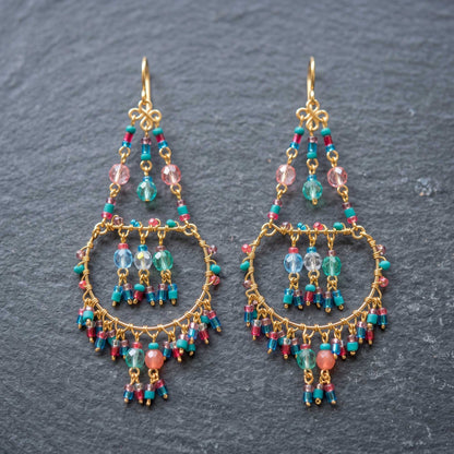 Chandelier Earrings Multicolor Fire Polished Beads Boho Dangle Earrings - Gem Avenue Retail