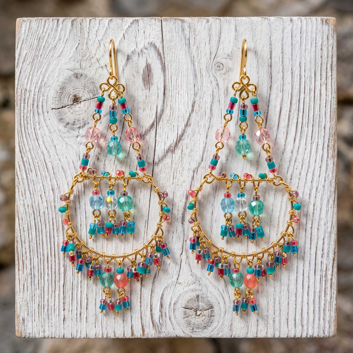 Chandelier Earrings Multicolor Fire Polished Beads Boho Dangle Earrings - Gem Avenue Retail