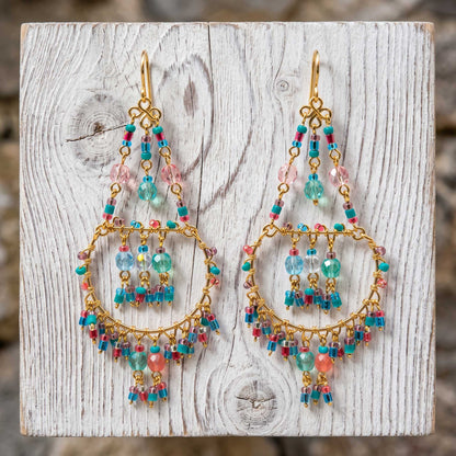Chandelier Earrings Multicolor Fire Polished Beads Boho Dangle Earrings - Gem Avenue Retail