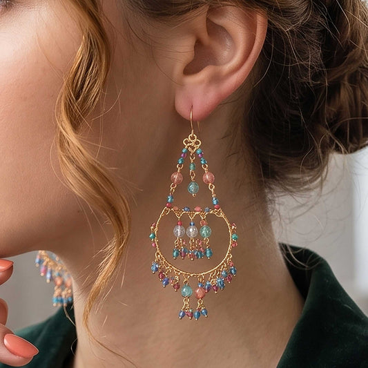 Chandelier Earrings Multicolor Fire Polished Beads Boho Dangle Earrings - Gem Avenue Retail